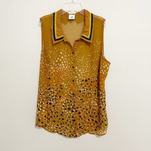 Cabi Size XL Cheer Printed Sleeveless Collar Blouse Button Up Style 3436